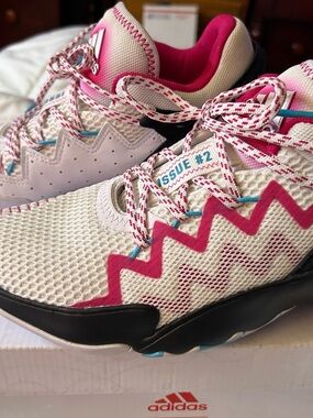 adidas White & Hot Pink Zigzag Mesh Trainers